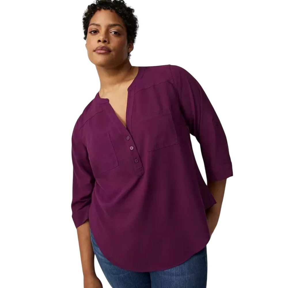 Torrid 4X Harper Georgette‎ Lace Up Pullover Roll Tab Sleeve Winter Bloom 4X NWT